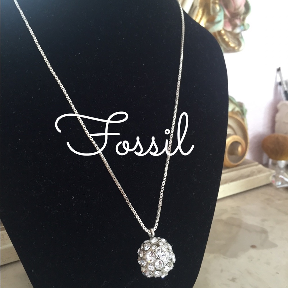 Fossil Silver Crystal Orb Pendant Necklace - Silver